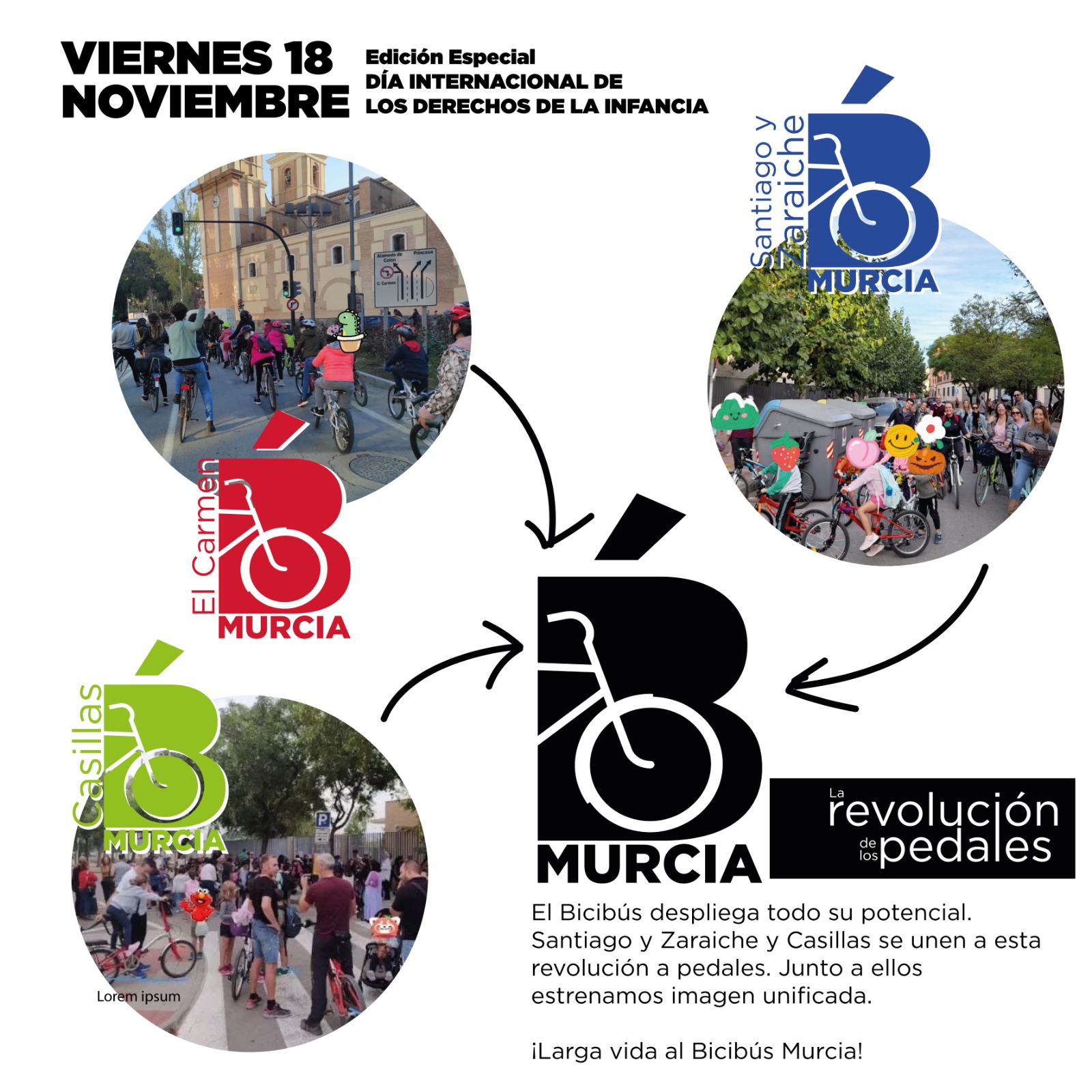 Bicibús Murcia presenta sus tres líneas, para tres barrios: El Carmen, Santiago y Zaraiche y Casillas