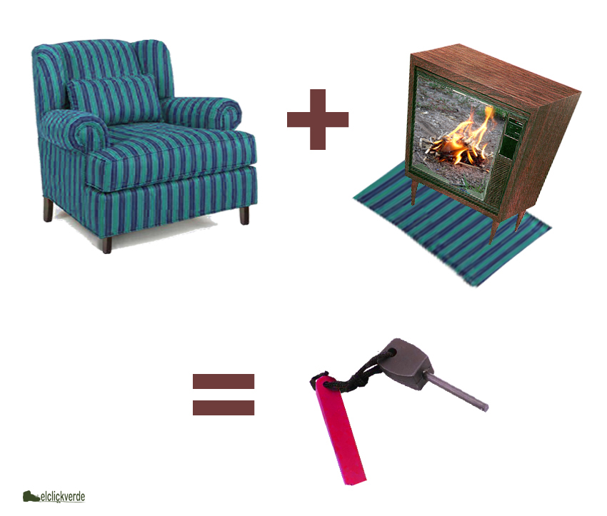 Sofá/sillón + fuego de superviviencia en el televisor = chisquero en casa...