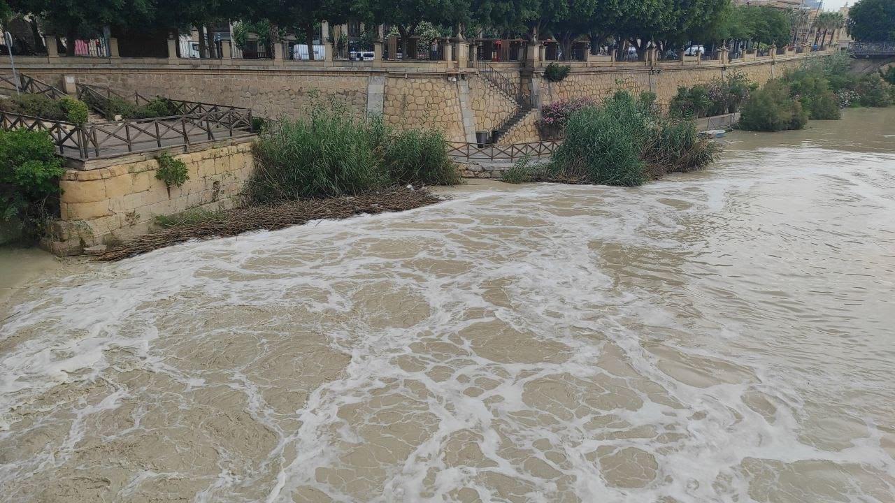 Espumas en el río Segura a su paso por Murcia. Foto: Huermur