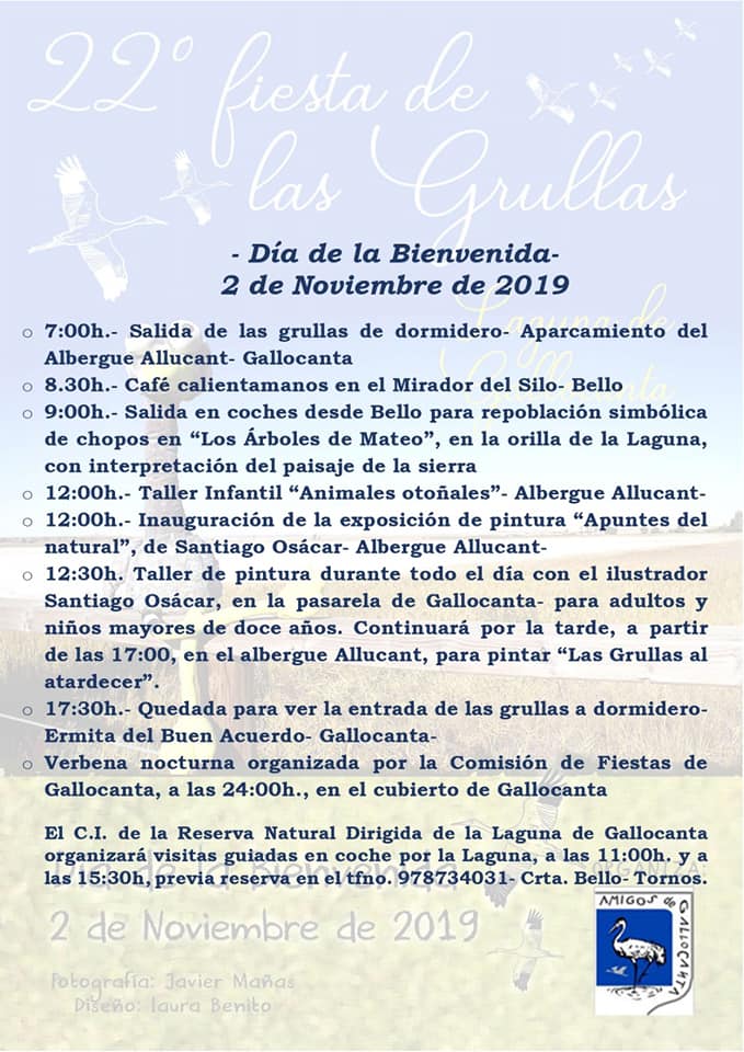 Programa de la 22 Fiesta de las grullas en Gallocanta, con Amigos de Gallocanta