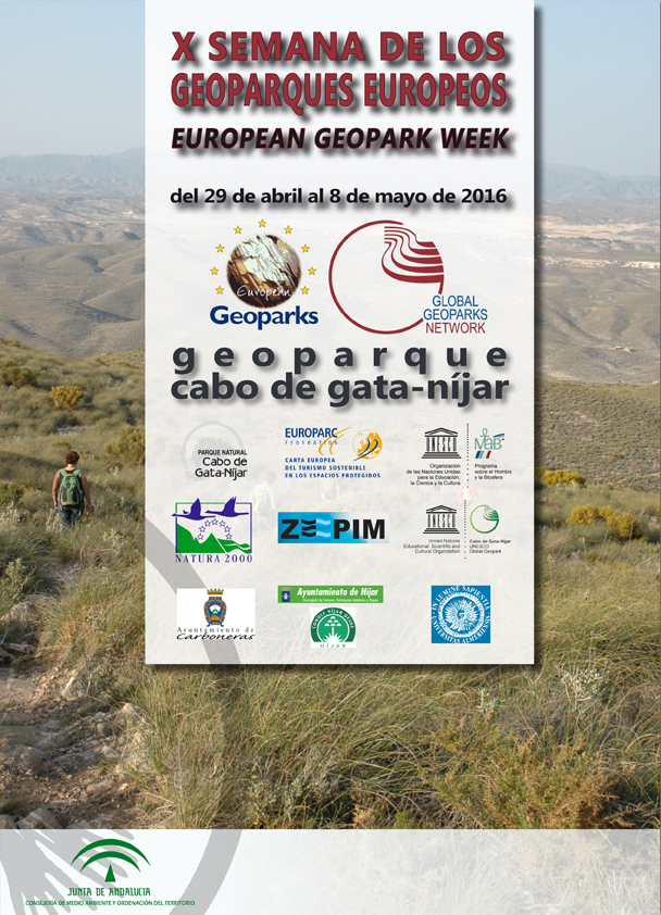 Cartel de la X Semana de los Geoparques Europeos en Cabo de Gata.