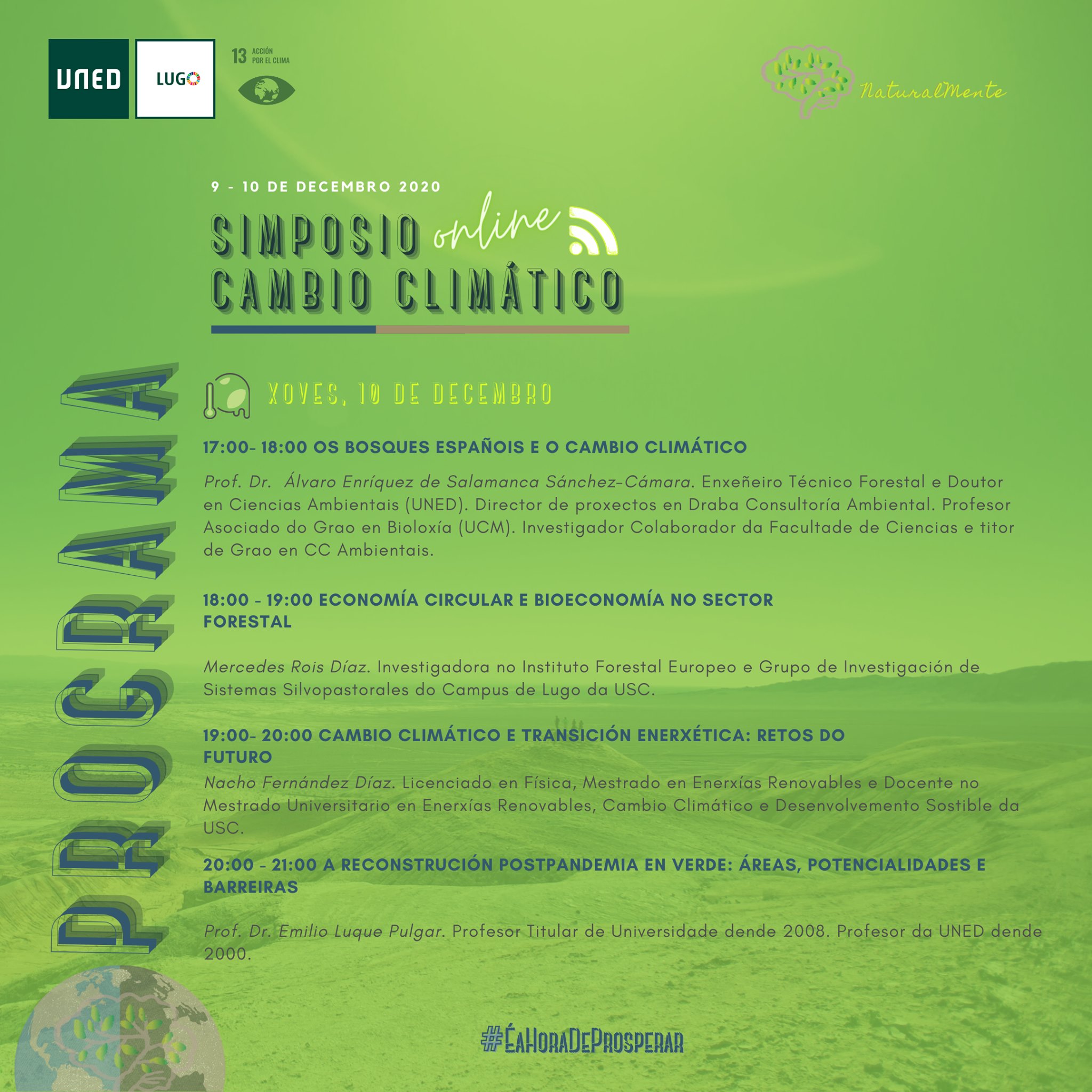 Programa del día 10 del Simposio sobre Cambio climático, con UNED Lugo