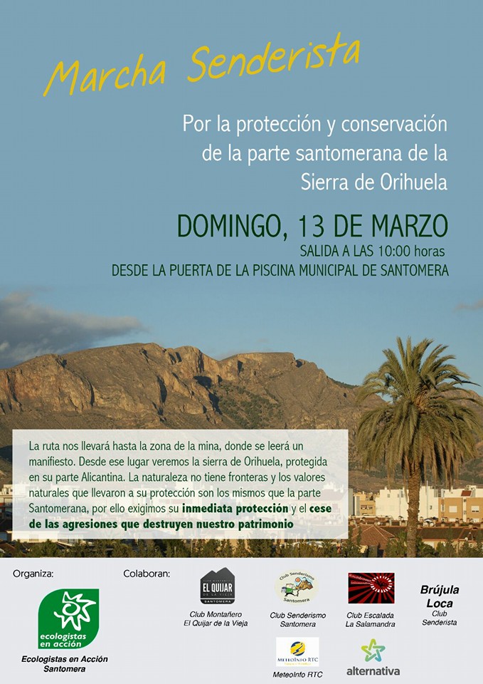 Marcha senderista por la protección y conservación de la parte santomerana de la Sierra de Orihuela, con EeA.