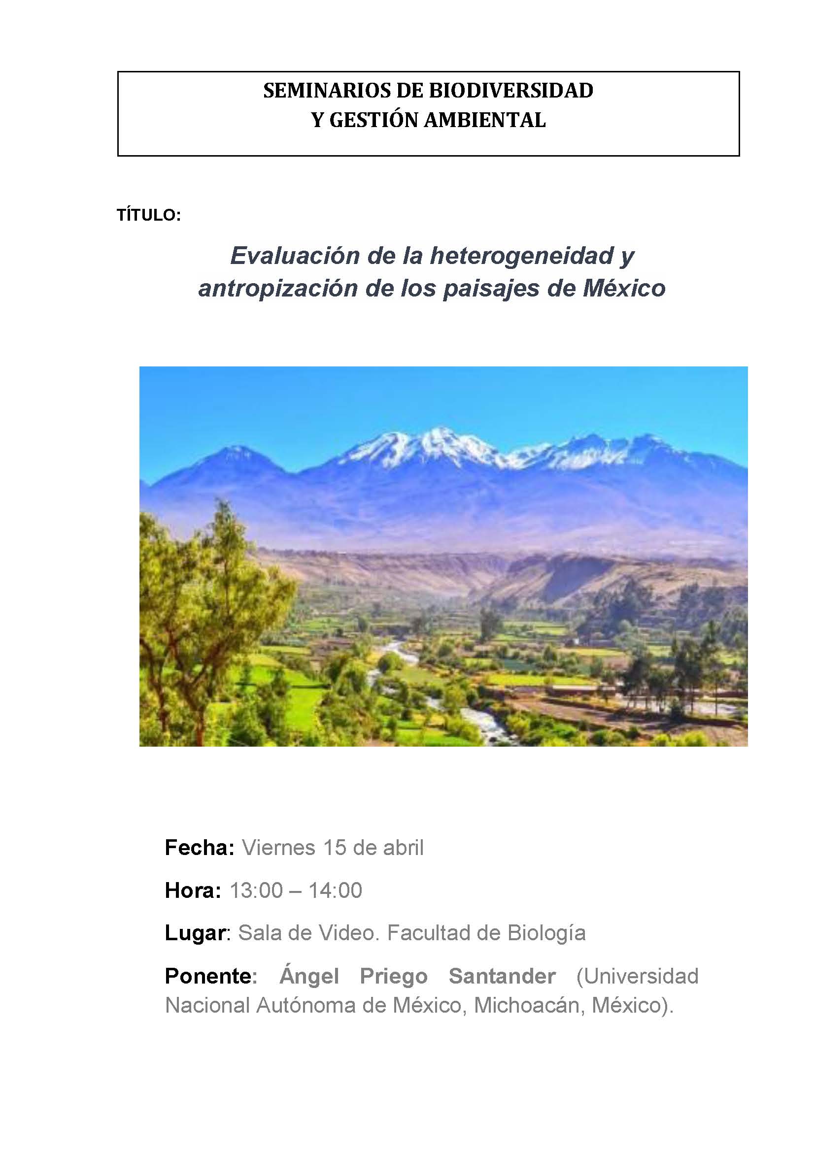 Charla incluida en los Seminarios de Biodiversidad y Gestión Ambiental de la Universidad de Murcia