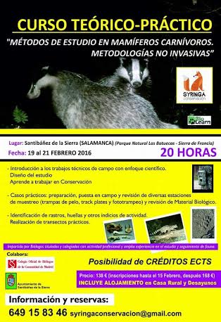 Curso teórico-práctico 'Métodos de estudio en mamíferos carnívoros ibéricos. Metodologías no invasivas' con Syringa Conservación.