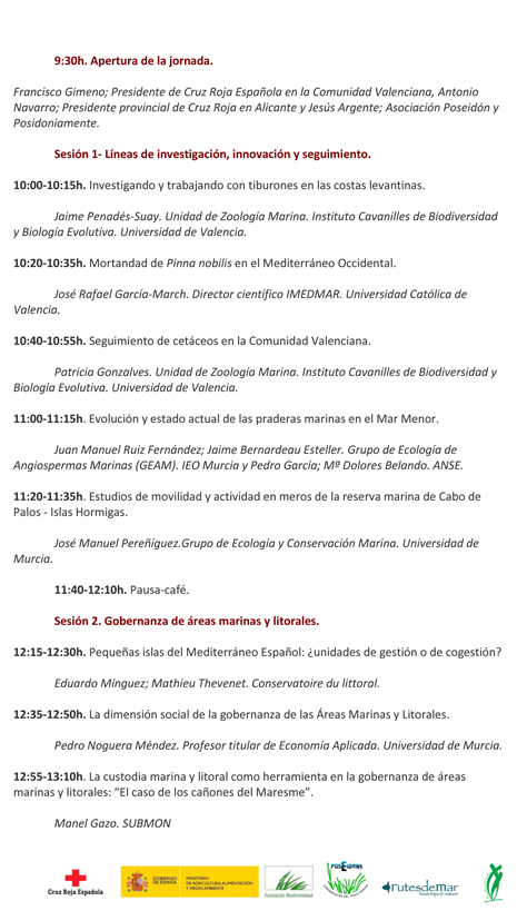 Programa 4ª Jornada sobre Medio Ambiente  Marino y Litoral en la C. Valenciana y Murcia - 1