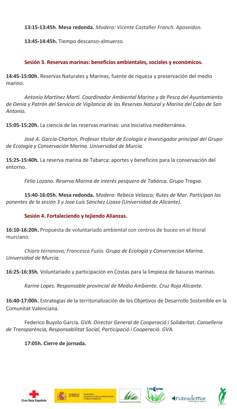 Programa 4ª Jornada sobre Medio Ambiente  Marino y Litoral en la C. Valenciana y Murcia - 2