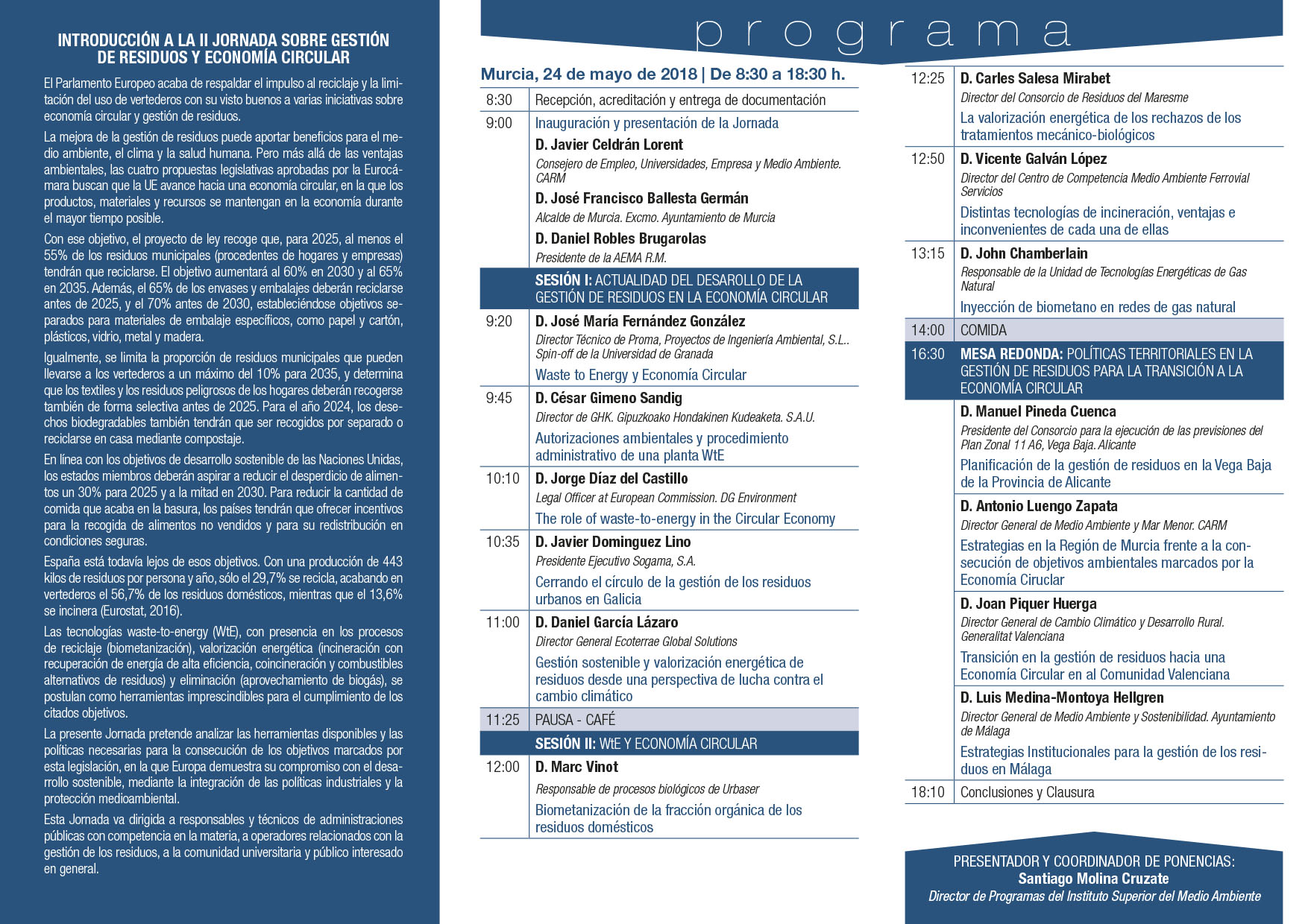 II Jornada sobre gestión de residuos y economía circular, Programa, con Aema