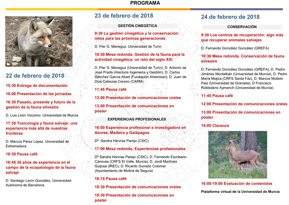 Programa de las Jornadas 'Retos y experiencias en la gestión de la fauna silvestre'