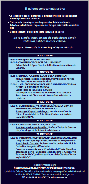 Programa de La Semana de la luz de la Universidad de Murcia