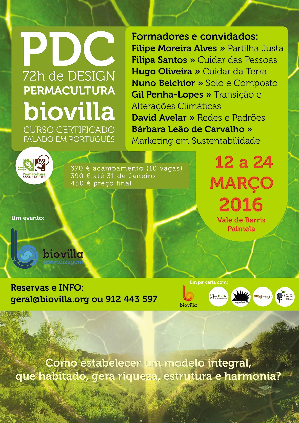 Cartel del Curso Certificado de Diseño de Permacultura con Biovilla.