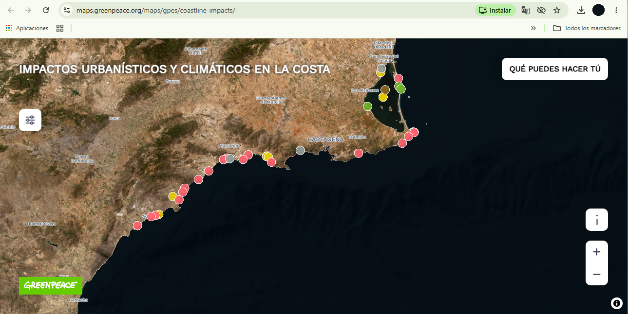 Captura del mapa generado por el informe Destrucción a Toda Costa 2026 de Greenpeace