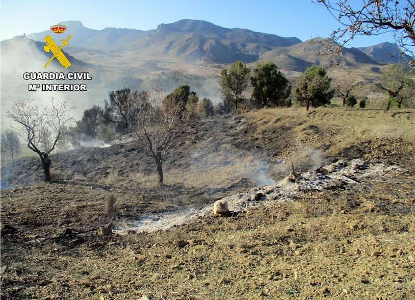 Ambos incendios estaban separados entre sí por unos 700 metros. Foto: Guardia Civil de Murcia