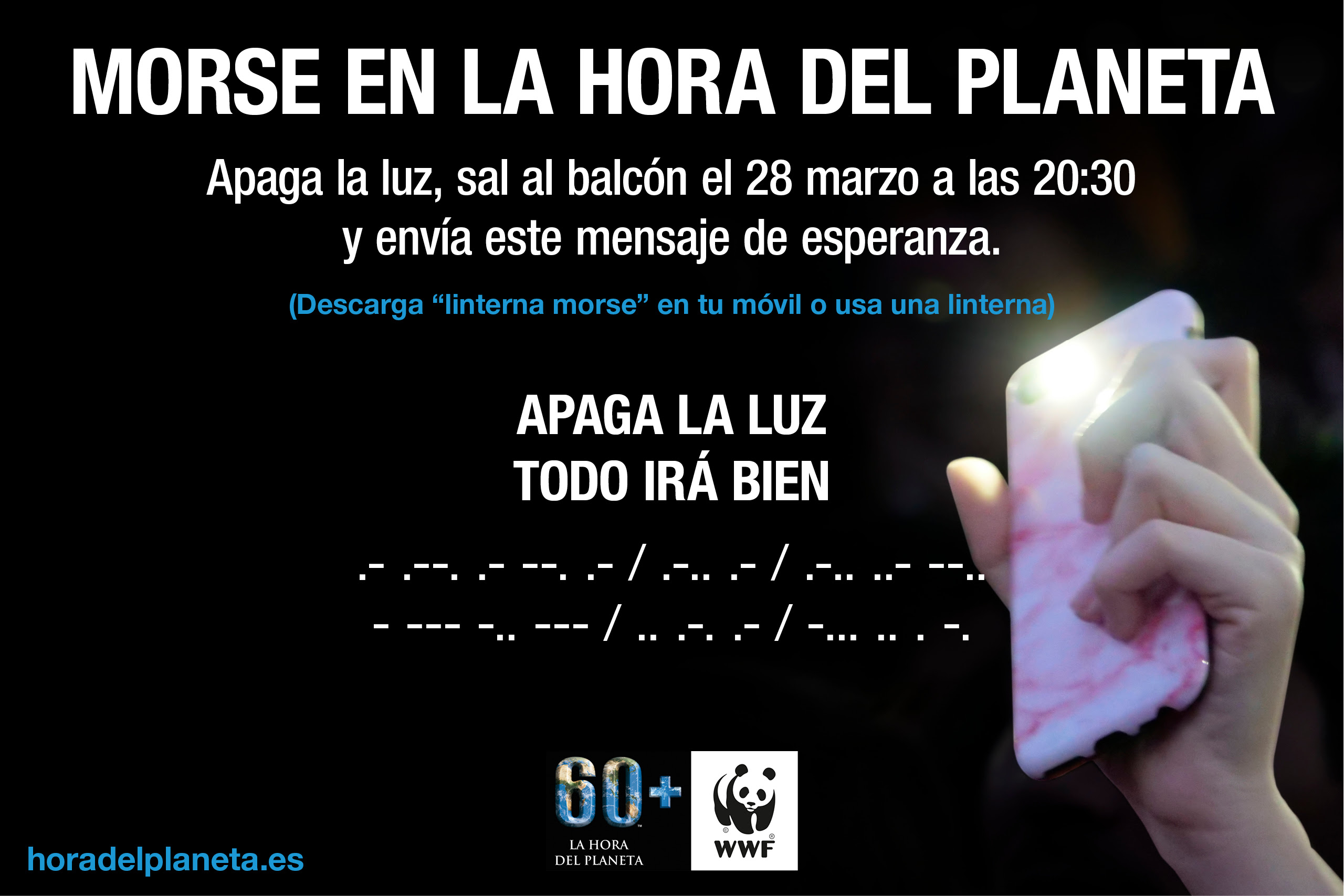 La Hora del Planeta 2020, con el mensaje en morse:  "Apaga la luz. Todo irá bien”. Imagen: WWF