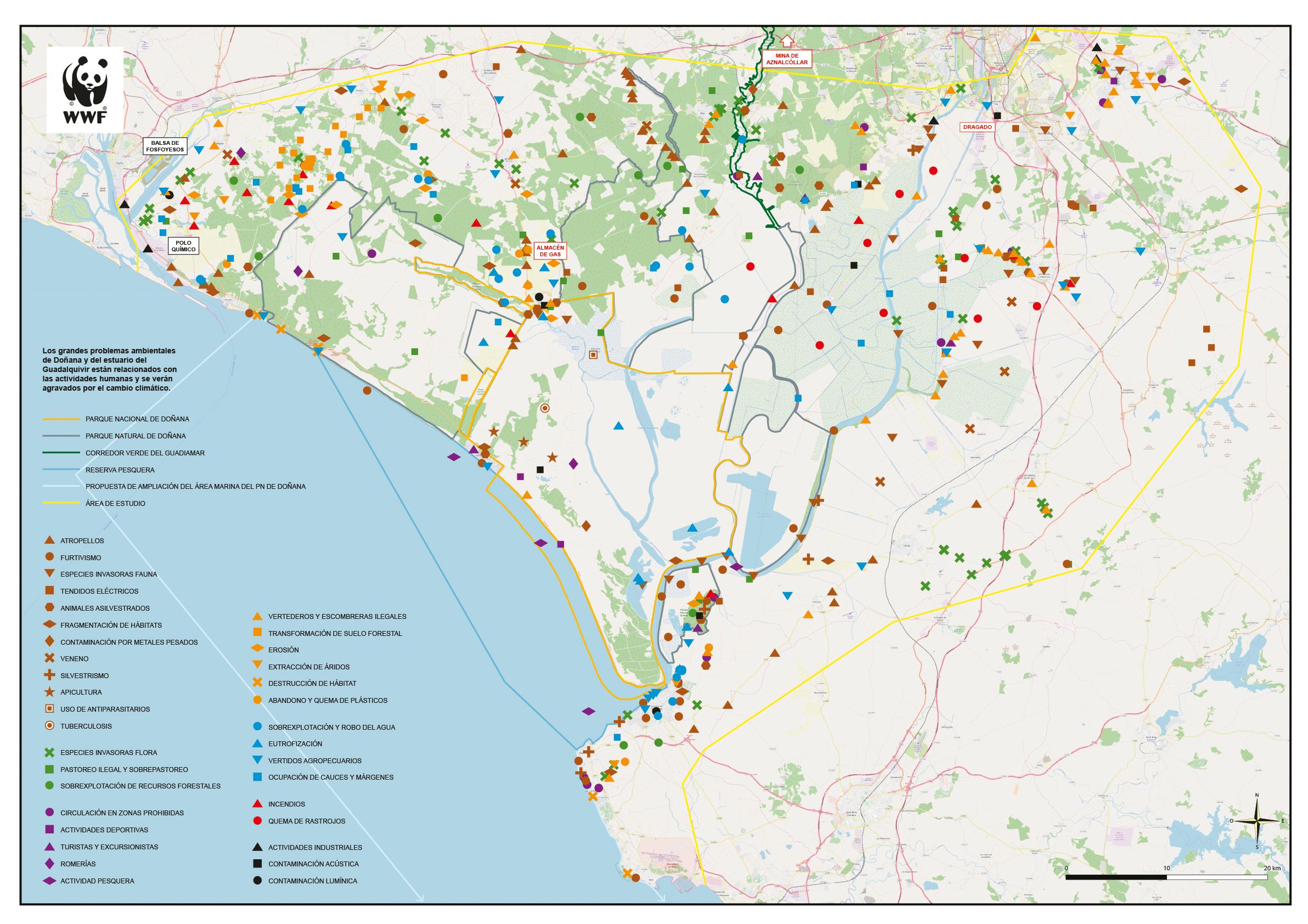 Mapa de impactos de Doñana, realizado por WWF